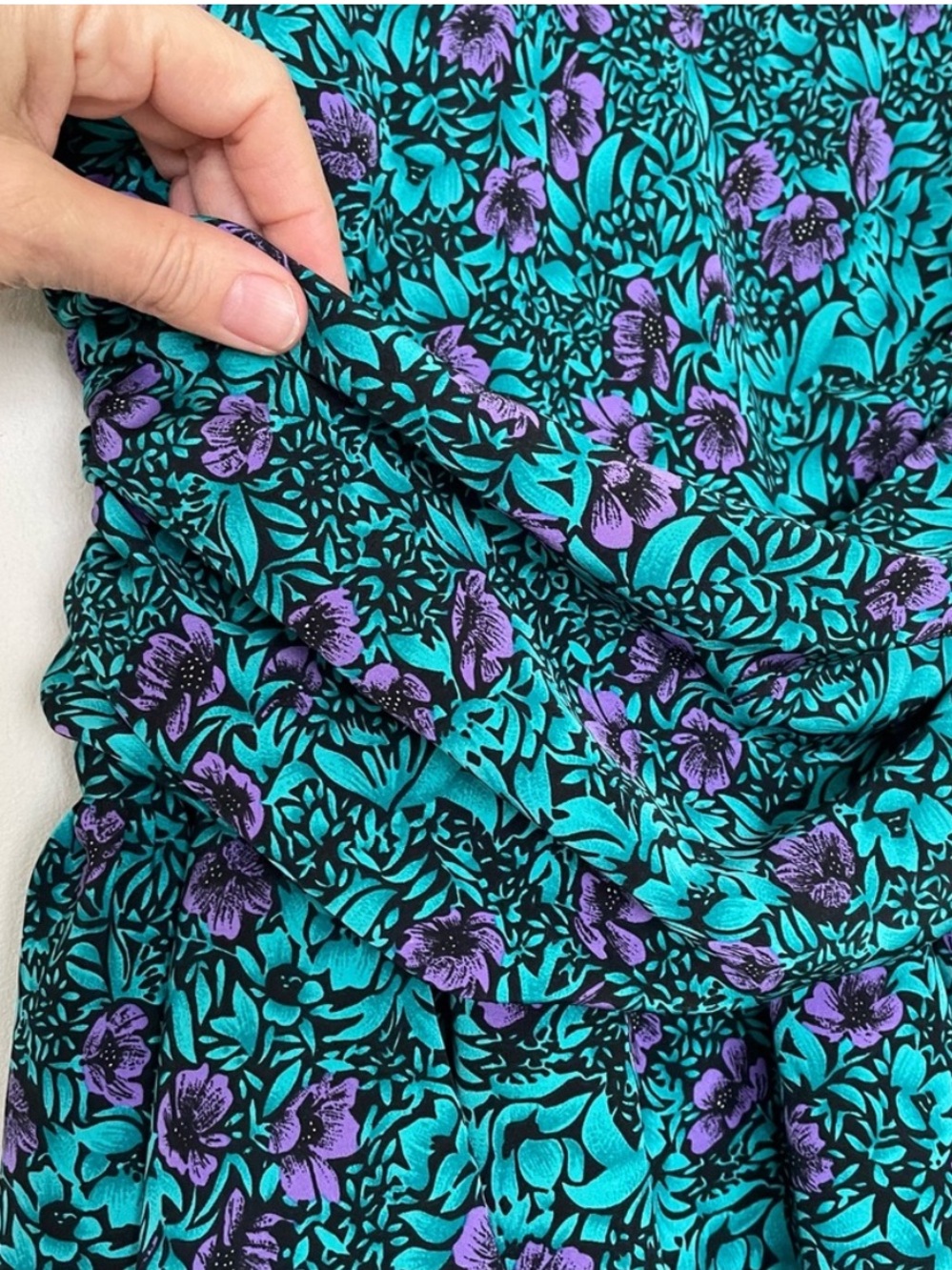 Vintage 80s Union Made Peplum Dress Teal Purple Floral Made in Canada Pantel - Picture 6 of 14